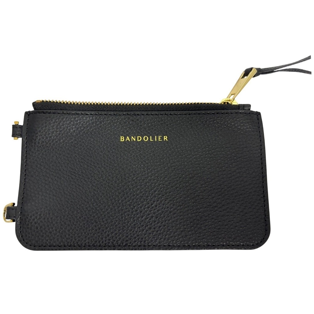 Bandolier | Black Pebbled Leather Zip Pouch Gold Hardware Accessory - Picture 2 of 4